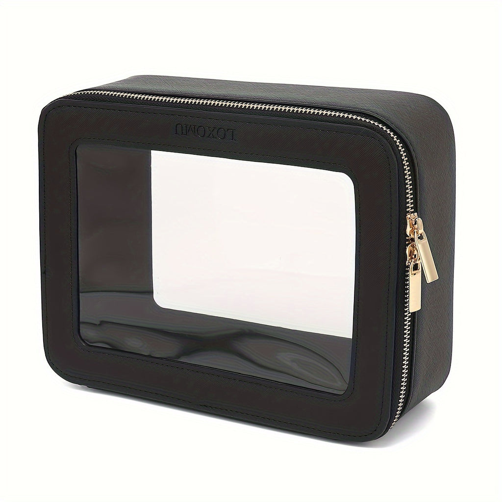 Clear Travel Makeup Bag – Transparent Cosmetic Organizer (Black)