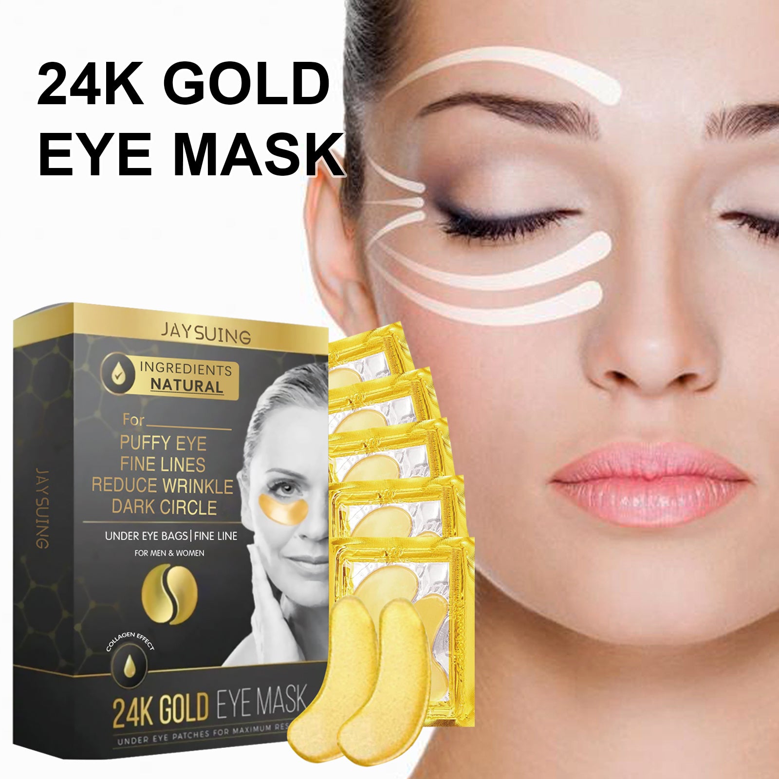 Jaysuing 24K Gold Under Eye Mask – Hydrating, Anti-Aging & Dark Circle Treatment
