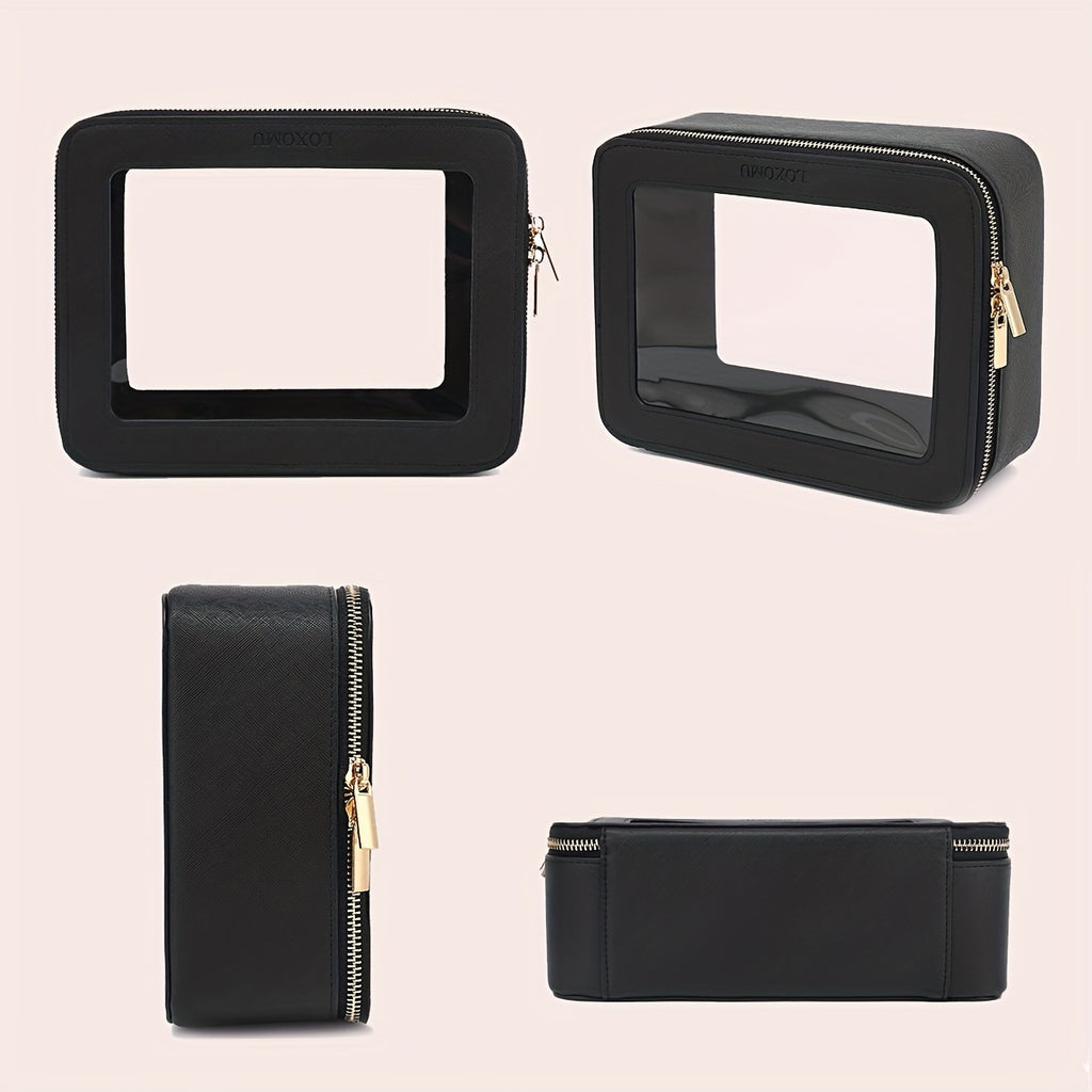 Clear Travel Makeup Bag – Transparent Cosmetic Organizer (Black)