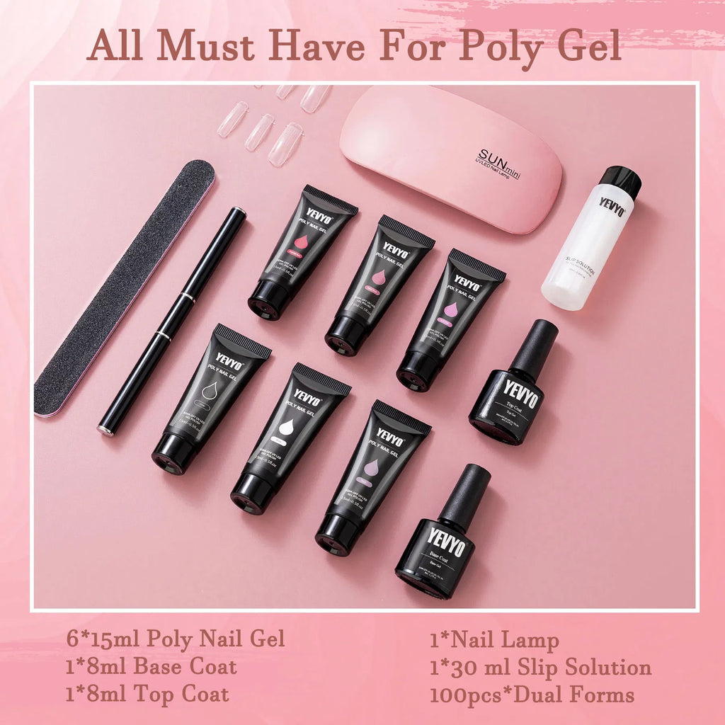 Poly Gel Nail Extension Kit – UV Lamp Included, Easy DIY Nails at Home