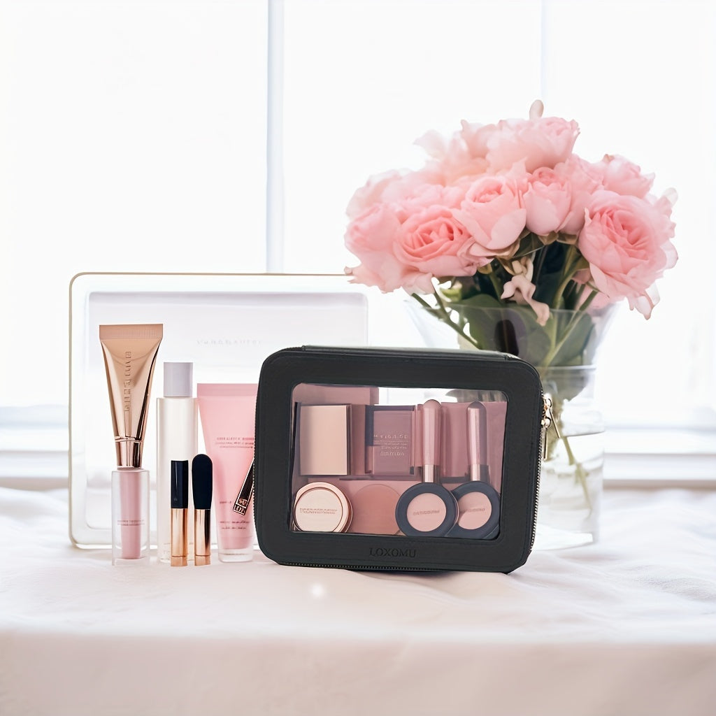 Clear Travel Makeup Bag – Transparent Cosmetic Organizer (Black)