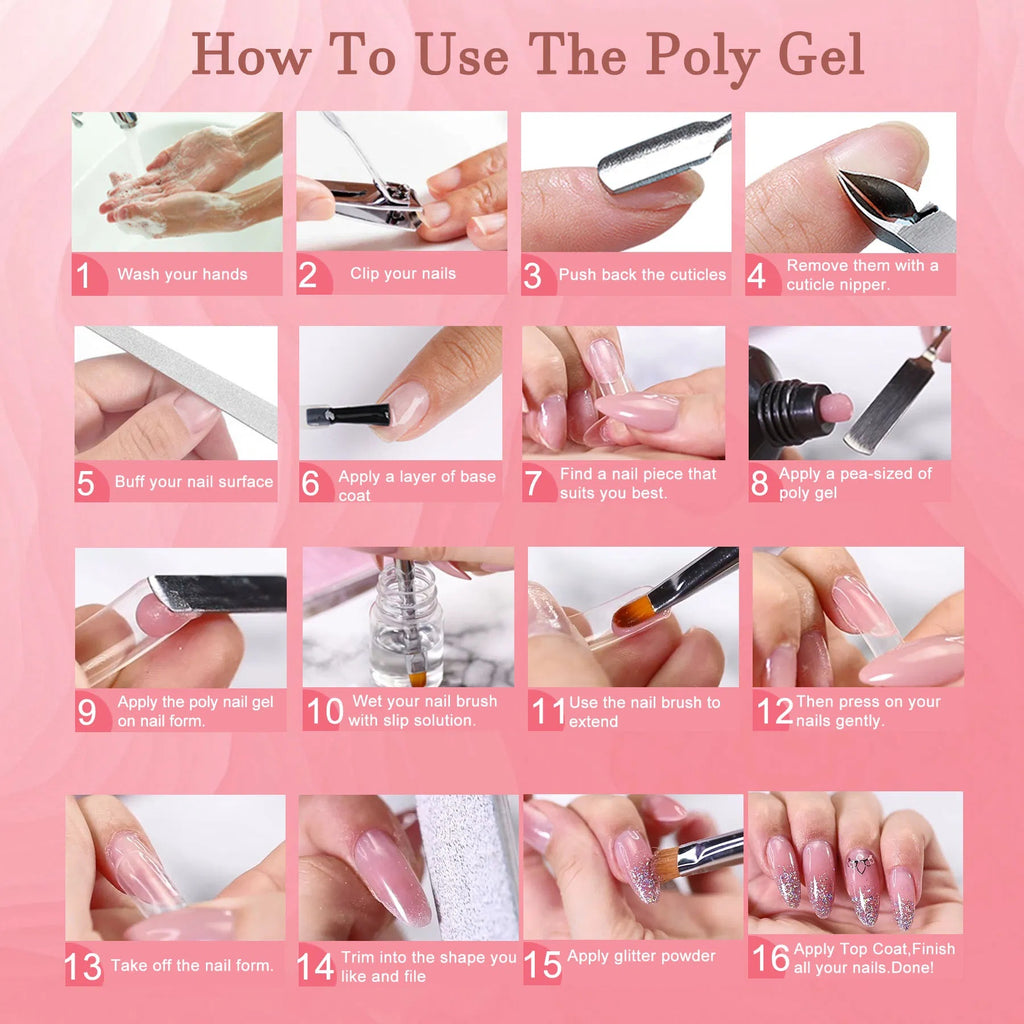 Poly Gel Nail Extension Kit – UV Lamp Included, Easy DIY Nails at Home